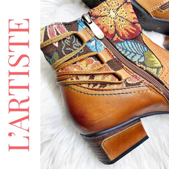 L’ARTISTE LEATHER ANKLE TAPESTRY BOOTIE TASSEL UNIQUE ARTISTIC BOHO, WOMEN’s 40 - Picture 5 of 16